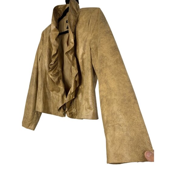 Inc International Concepts Python Lightweight Jacket Size L Petite Snap Ruffle - Picture 9 of 10